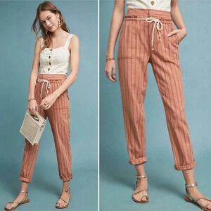 Anthropologie Terracotta Seashore Linen Blend Striped Pants Size Small
